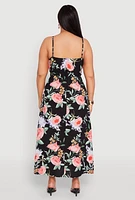 Womens Plus Floral Print Maxi Empire Waist Dress, Multi,