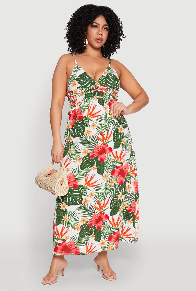 Womens Plus Size Floral Empire Waist Maxi Dress, Multi, Size 3X