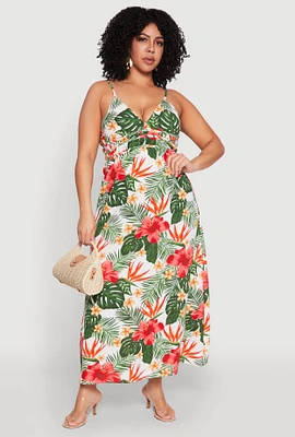 Womens Plus Size Floral Empire Waist Maxi Dress, Multi, Size 3X