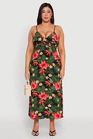 Womens Plus Size Airy Floral Print Maxi Empire Waist Dress, Multi, Size 1X