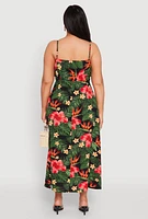 Womens Plus Size Airy Floral Print Maxi Empire Waist Dress, Multi, Size 1X
