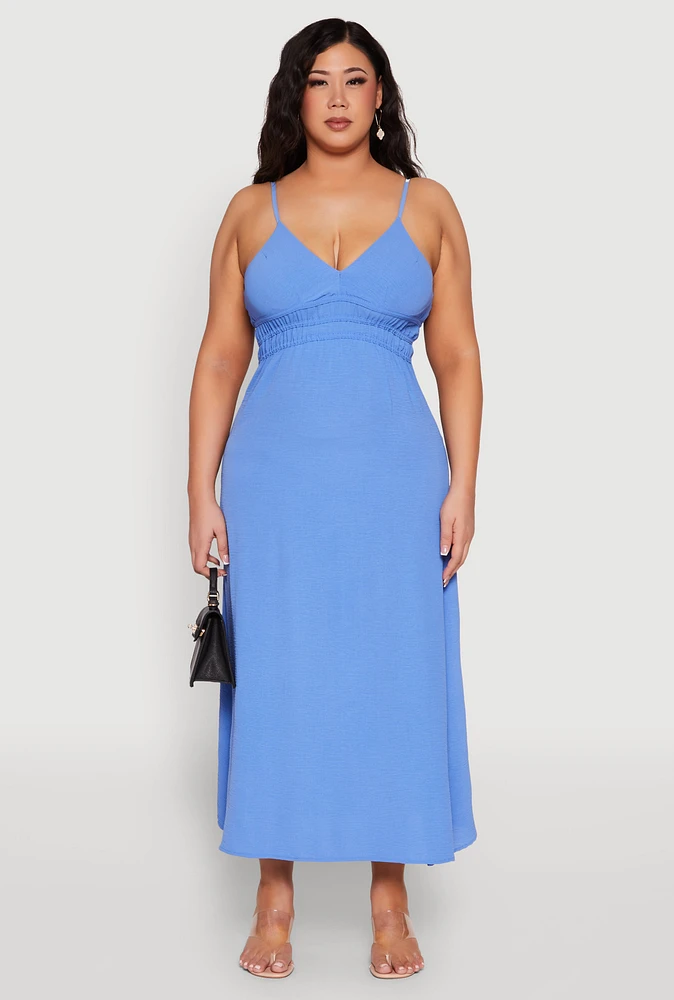 Womens Plus Size Airy Maxi Empire Waist Dress, Blue, Size 2X