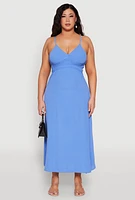 Womens Plus Size Airy Maxi Empire Waist Dress, Blue, Size 2X