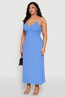 Womens Plus Size Airy Maxi Empire Waist Dress, Blue, Size 2X