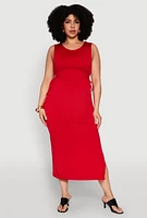 Womens Plus Size Side Cut Out Maxi Dress, Red, Size 3X
