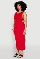 Womens Plus Size Side Cut Out Maxi Dress, Red, Size 3X
