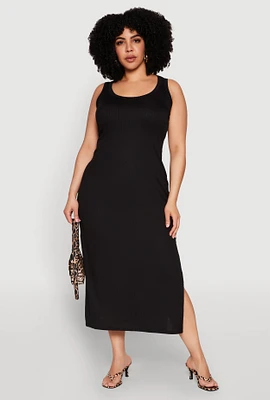 Womens Plus Scoop Neck Side Slit Midi Dress,
