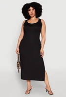 Womens Plus Scoop Neck Side Slit Midi Dress,