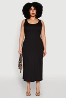 Womens Plus Scoop Neck Side Slit Midi Dress,