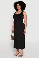Womens Plus Scoop Neck Side Slit Midi Dress,