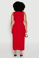 Womens Plus Size Scoop Neck Side Slit Midi Dress, Red, Size 1X