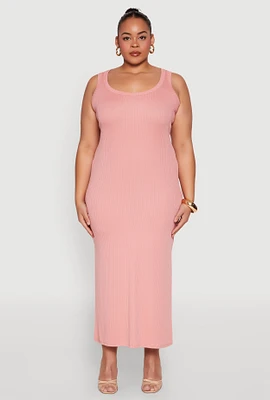 Womens Plus Scoop Neck Side Slit Midi Dress,