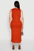 Womens Plus Size Scoop Neck Side Slit Midi Dress, Orange, Size 1X