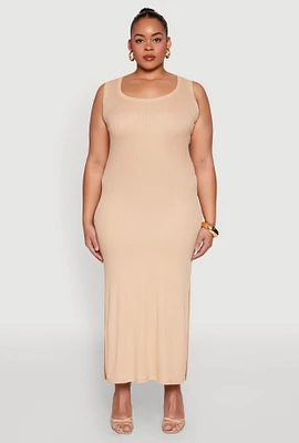 Womens Plus Scoop Neck Side Slit Midi Dress,
