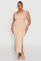 Womens Plus Scoop Neck Side Slit Midi Dress,