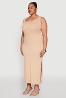Womens Plus Scoop Neck Side Slit Midi Dress,