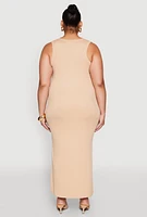 Womens Plus Scoop Neck Side Slit Midi Dress,