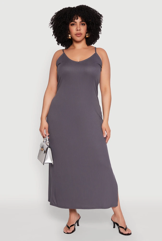 Womens Plus V Neck Side Slit Maxi Dress,