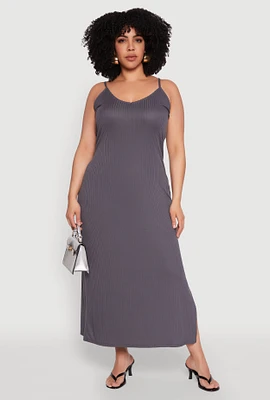 Womens Plus V Neck Side Slit Maxi Dress,