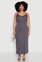 Womens Plus V Neck Side Slit Maxi Dress,
