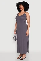 Womens Plus V Neck Side Slit Maxi Dress,