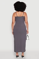 Womens Plus V Neck Side Slit Maxi Dress,