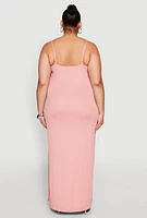 Womens Plus V Neck Side Slit Maxi Dress, Pink,