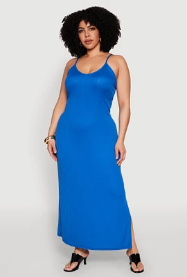 Womens Plus V Neck Side Slit Maxi Dress,