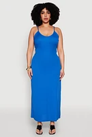 Womens Plus Size V Neck Side Slit Maxi Dress, Blue, Size 2X