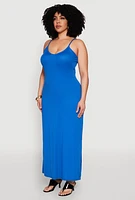Womens Plus Size V Neck Side Slit Maxi Dress, Blue, Size 2X