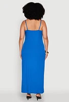 Womens Plus Size V Neck Side Slit Maxi Dress, Blue, Size 2X