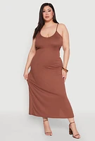 Womens Plus Size V Neck Side Slit Maxi Dress, Brown, Size 2X