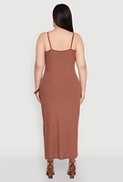 Womens Plus Size V Neck Side Slit Maxi Dress, Brown, Size 2X