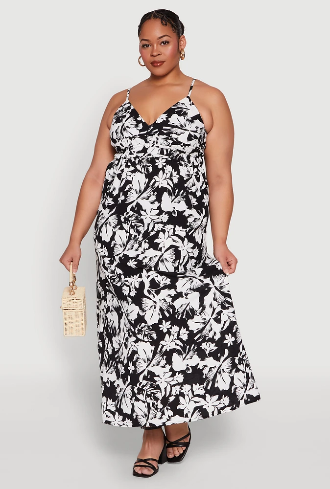 Womens Plus Size Airy Floral Print Maxi Dress, Multi, Size 1X