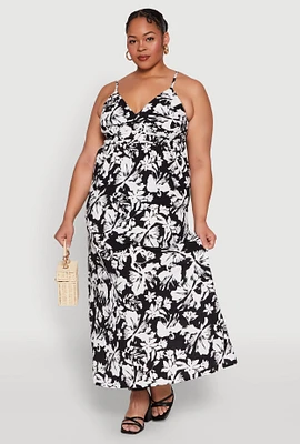 Womens Plus Size Airy Floral Print Maxi Dress, Multi, Size 1X