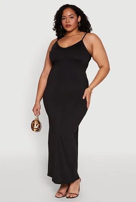 Womens Plus Size Scoop Neck Cami Dress, Black, Size 3X