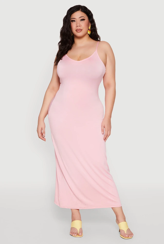 Womens Plus Size Scoop Neck Cami Dress, Pink, Size 2X