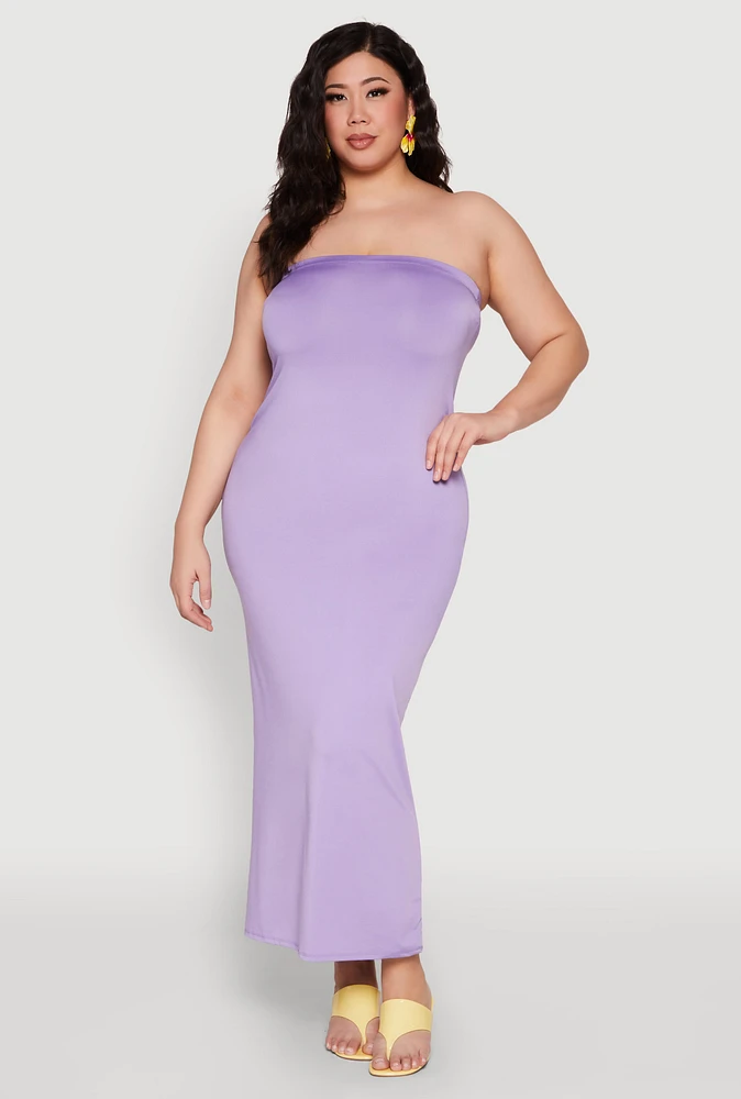 Womens Plus Size Slit Back Maxi Tube Dress, Purple, Size 2X
