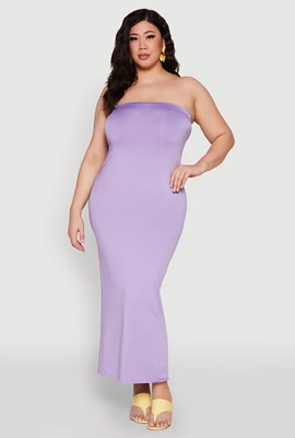 Womens Plus Size Slit Back Maxi Tube Dress, Purple, Size 2X