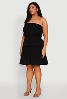 Womens Plus Size Airy Strapless Smocked Tiered Dress, Black, Size 1X