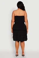 Womens Plus Size Airy Strapless Smocked Tiered Dress, Black, Size 1X