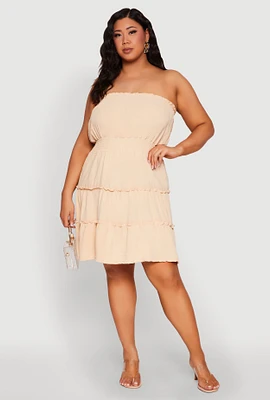 Womens Plus Airy Strapless Smocked Tiered Dress,