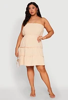 Womens Plus Airy Strapless Smocked Tiered Dress,