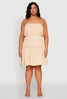 Womens Plus Airy Strapless Smocked Tiered Dress,