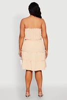 Womens Plus Airy Strapless Smocked Tiered Dress,