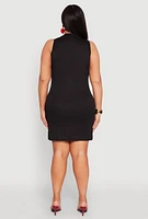 Womens Plus Size Ribbed Knit Mock Neck Tank Dress, Black, Size 3X