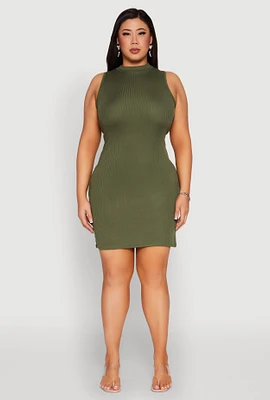 Womens Plus Ribbed Knit Mock Neck Tank Dress, 3X