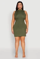 Womens Plus Ribbed Knit Mock Neck Tank Dress, 3X