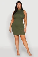 Womens Plus Ribbed Knit Mock Neck Tank Dress, 3X