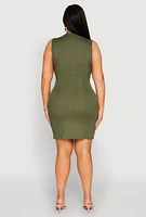 Womens Plus Ribbed Knit Mock Neck Tank Dress, 3X